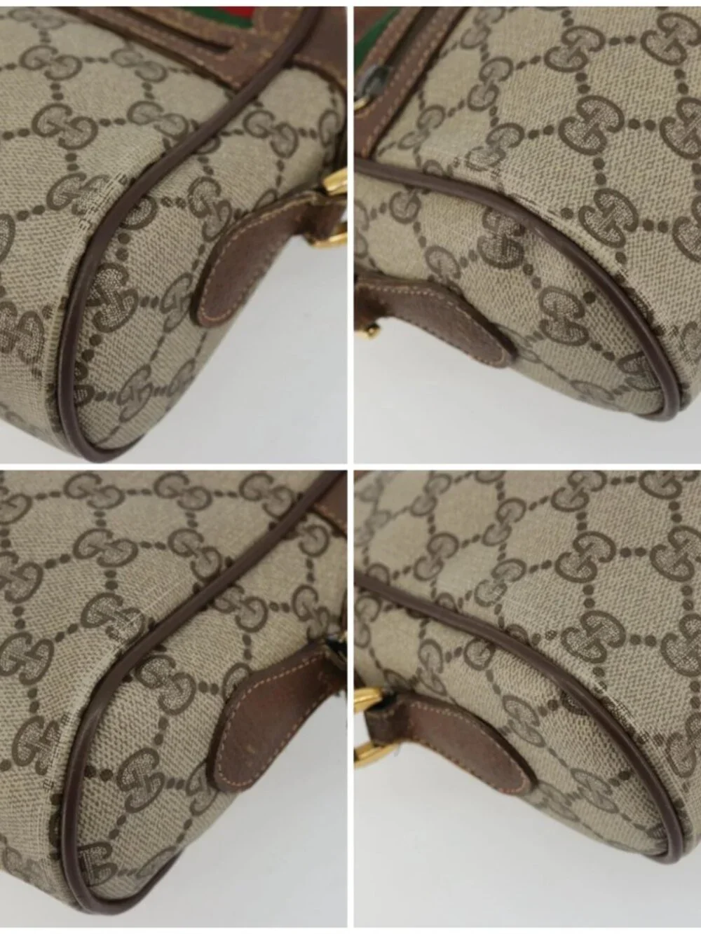 GUCCI GG Supreme Web Sherry Line Bag PVC Beige Gold 56 02 087 Auth BA12158